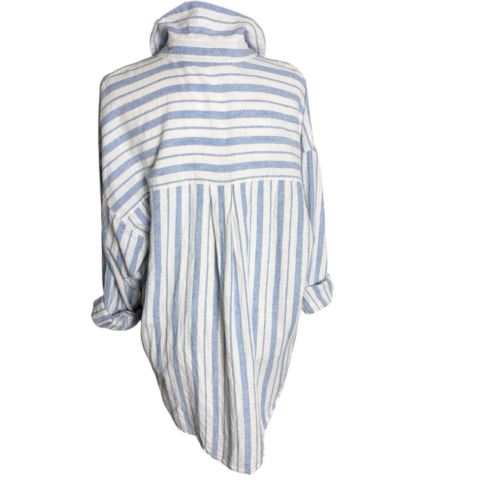 Vintage Abercrombie &‎ Fitch Top  Womens  Size L Blue Striped Linen  Oversized - Picture 3 of 10